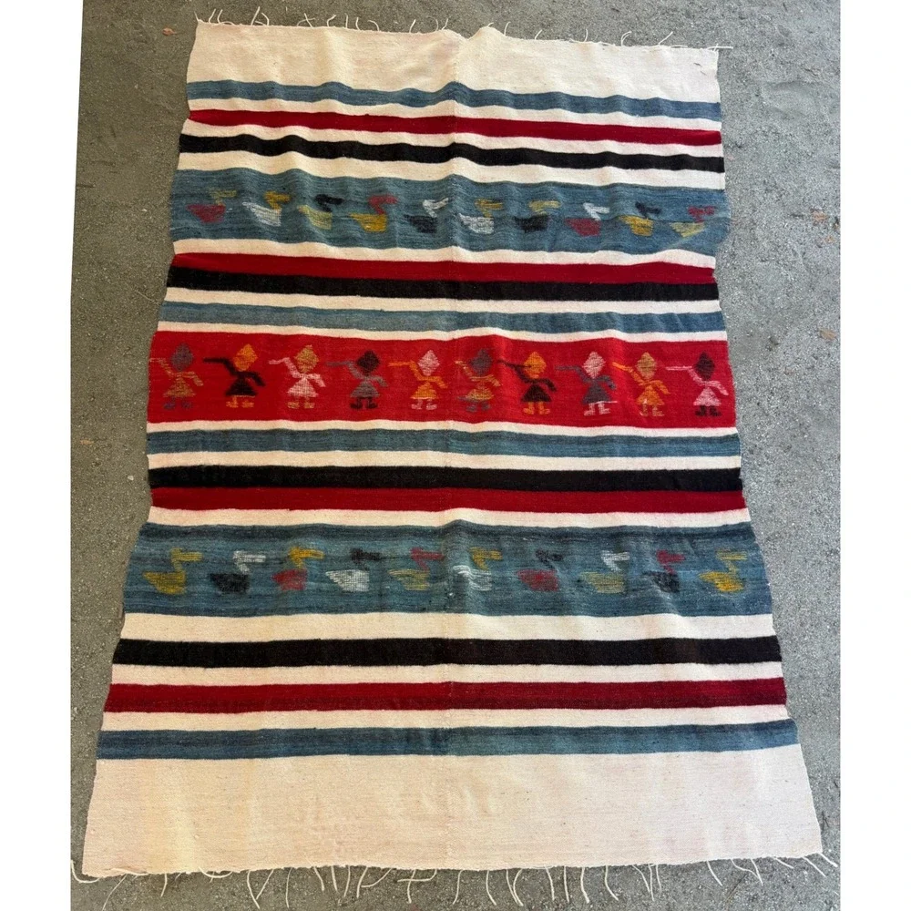 Guatemalan Mayan Momostenango Folk Art Throw Blanket 76x51 Guatemala Handwoven